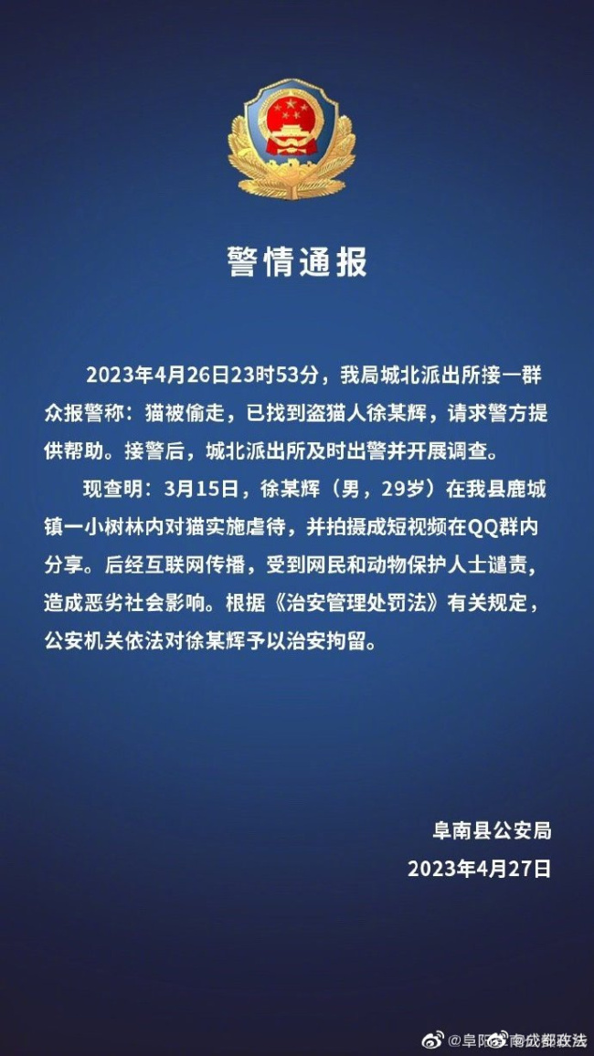 真的可怕！警方通报网红偷猫后在小树林虐杀