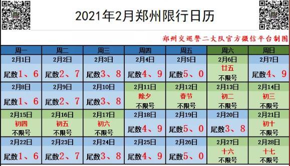 郑州限行时间和范围2月（郑州2月份限行日历来了）(4)