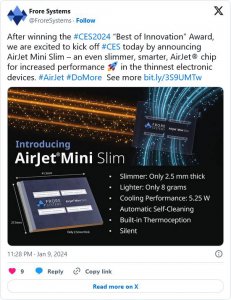 ​AirJet Mini Slim无风扇散热器亮相CES 2024：厚2.5毫米，仅重8克